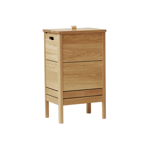 Form & Refine A Line Laundry Box, Oak, solid oak laundry hamper, three-quarter view on white background