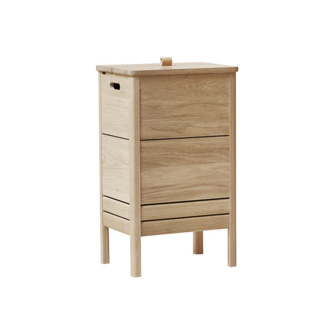 Form & Refine A Line Laundry Box, White Oak, solid oak laundry hamper, three-quarter view on white background