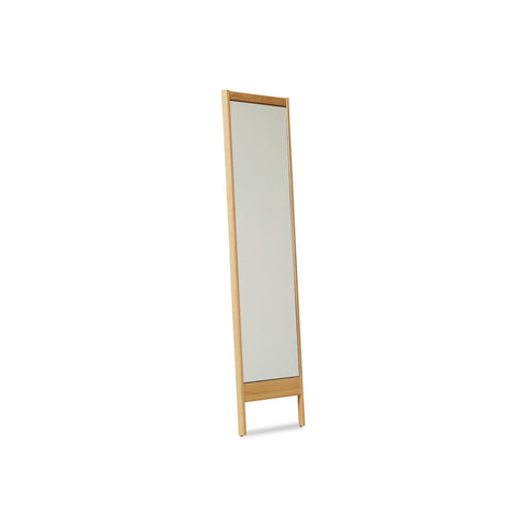 Form & Refine A Line Mirror, Oak, solid oak floor mirror, three-quarter view on white background