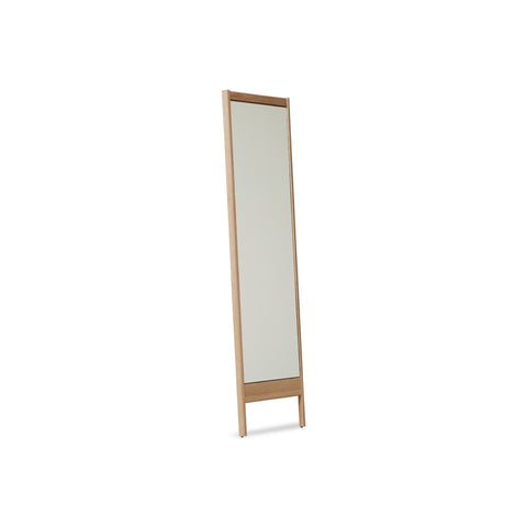 Form & Refine A Line Mirror, White Oak, solid oak floor mirror, three-quarter view on white background