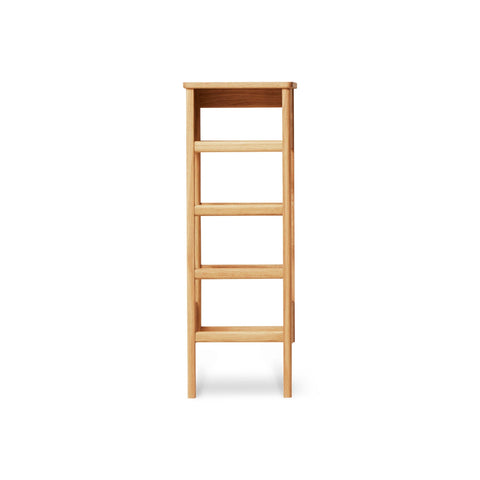 Form & Refine A Line Shoe Rack 35, Oak, narrow oak shoe rack, three-quarter view on white background