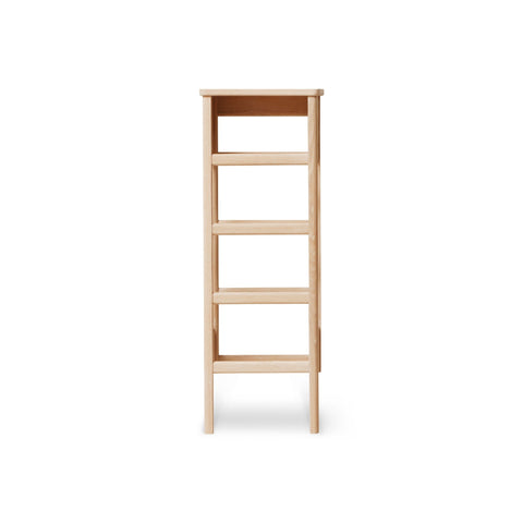 Form & Refine A Line Shoe Rack 35, White Oak, narrow oak shoe rack, three-quarter view on white background