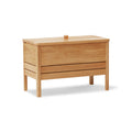 Form & Refine A Line Storage Bench 68, Oak, oak storage bench with lid, three-quarter view on white background