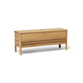 Form & Refine A Line Storage Bench 111, Oak, oak storage bench with lid, three-quarter view on white background