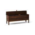Form & Refine A Line Storage Bench 111, Smoked Oak, oak storage bench with lid, three-quarter view on white background