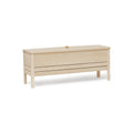 Form & Refine A Line Storage Bench 111, White Oak, oak storage bench with lid, three-quarter view on white background