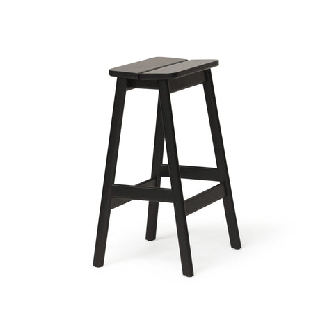 Form & Refine Angle Bar Stool 65, Black, wooden bar stool, three-quarter view on white background