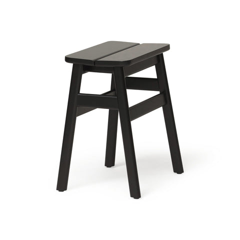 Form & Refine Angle Stool 45, Black Stained Beech, wooden stool, three-quarter view on white background