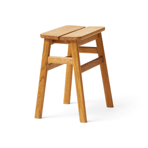 Form & Refine Angle Stool 45, Oak, wooden stool, three-quarter view on white background