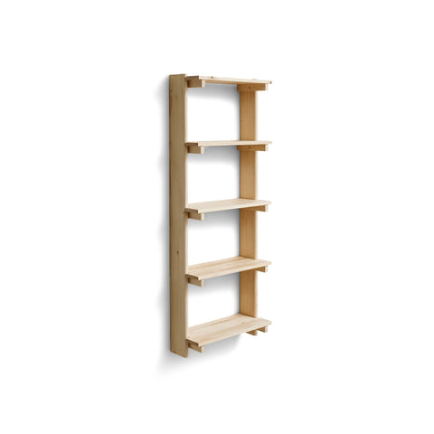 Form & Refine Beam Shelf 5, Pine, solid pine wall shelf, three-quarter view on white background