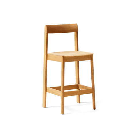 Form & Refine Blueprint Bar Chair 65, Oak, solid oak bar chair, three-quarter view on white background