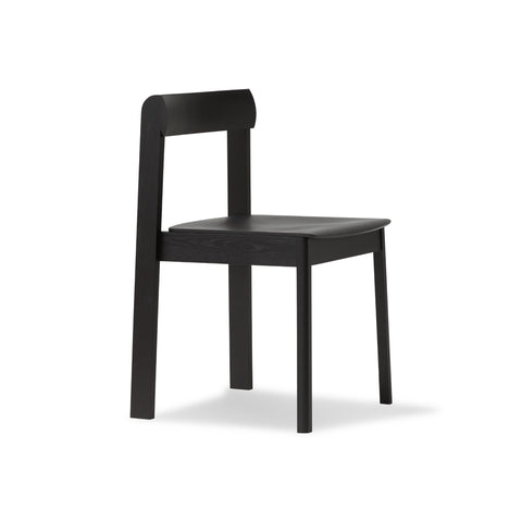 Form & Refine Blueprint Chair, Black, solid oak dining chair, three-quarter view on white background
