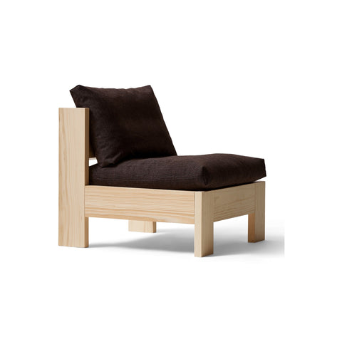 Form & Refine Icon Lounge Chair, Pine, solid pine lounge chair with cushions, three-quarter view on white background