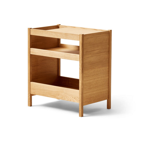 Form & Refine Journal Organiser, Oak, solid oak organiser table, three-quarter view on white background