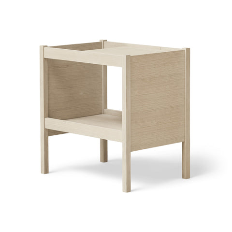 Form & Refine Journal Side Table, White Oak, solid oak side table with magazine slot, three-quarter view on white background