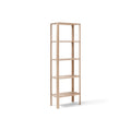 Form & Refine Leaf Shelf 0.5x5, White Oak, tall oak shelving unit, three-quarter view on white background