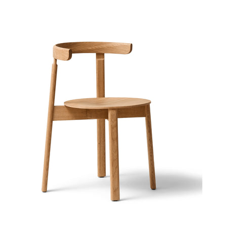 Form & Refine Lunar Chair, Oak, solid oak dining chair, three-quarter view on white background