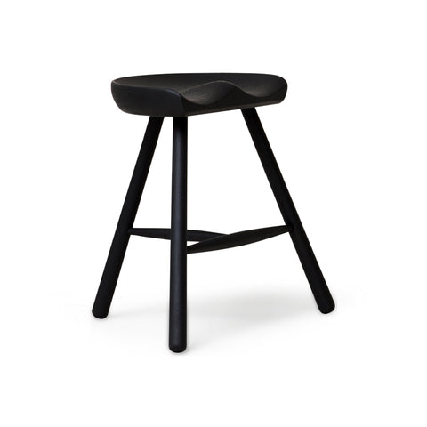 Form & Refine Shoemaker Chair™, No. 49, Black Stained Beech, wooden Shoemaker stool, three-quarter view on white background