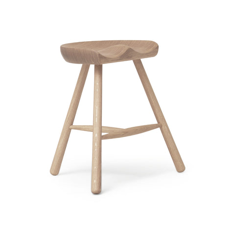 Form & Refine Shoemaker Chair™, No. 49, White Oak, wooden Shoemaker stool, three-quarter view on white background