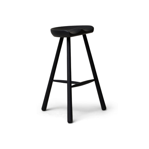 Form & Refine Shoemaker Chair™, No. 68, Black Stained Beech, wooden Shoemaker stool, three-quarter view on white background