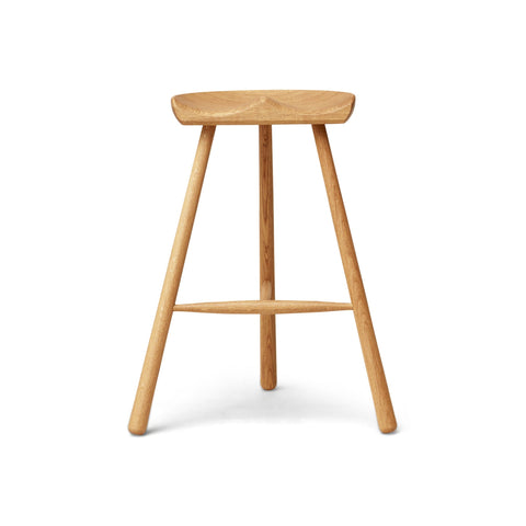 Form & Refine Shoemaker Chair™, No. 68, Oak, wooden Shoemaker stool, three-quarter view on white background