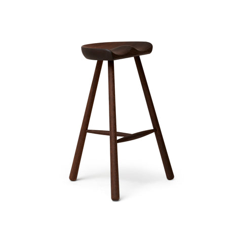 Form & Refine Shoemaker Chair™, No. 68, Smoked Oak, wooden Shoemaker stool, three-quarter view on white background