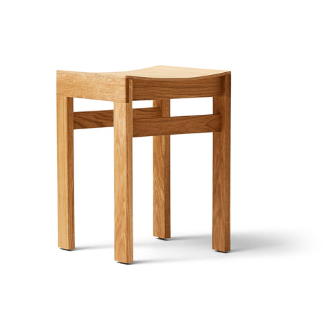 Form & Refine Sonder Stool, Oak, solid oak low stool, three-quarter view on white background