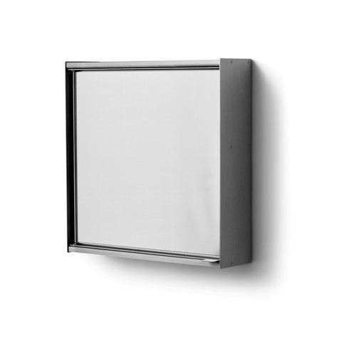 Form & Refine Taper Mirror Cabinet 40x40, Brushed Stainless Steel, steel mirror cabinet, three-quarter view on white background