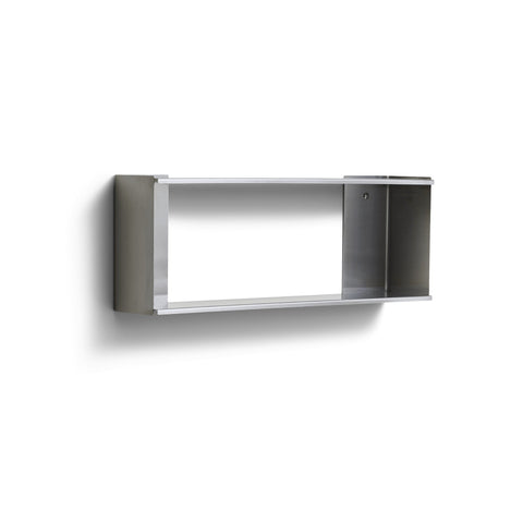 Form & Refine Taper Shelf 26x70, Brushed Stainless Steel, brushed stainless steel wall shelf, three-quarter view on white background