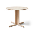 Form & Refine Trefoil Round Table Ø90, White Oak, round oak dining table, three-quarter view on white background