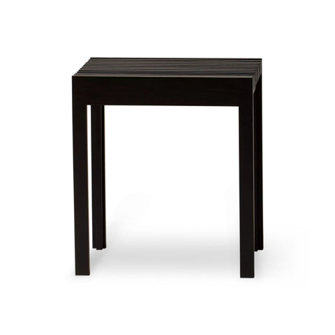 Form & Refine Lightweight Stool, Black Stained Oak, solid oak stool, three-quarter view on white background
