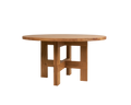 Frama Farmhouse Trestle Table in Natural Oak, wide round oak top over an open trestle base, packshot on a pale ground