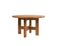 Frama Farmhouse Trestle Table in Natural Oak, round oak top on the crossed trestle base with square cut rails, on white