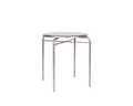 Frama Petit Rond Table, round steel top on a four leg tube frame with cross bracing, packshot on a white background
