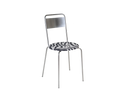 Frama Petit Rond Chair in Zebra Fabric and Stainless Steel, steel frame chair with a black and white striped round seat pad