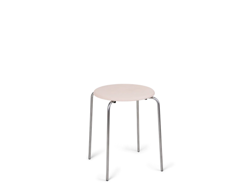 Frama Petit Rond Stool in Natural Leather and Stainless Steel, pale leather covered round seat on polished steel legs