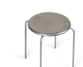 Frama Petit Rond Stool in Stainless Steel, low angle close view of the round steel seat and the bent tube legs