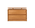 Frama Ratio Chest in Warm Brown Birch, two wide birch drawers closed beneath a floating top panel, front view on a white background