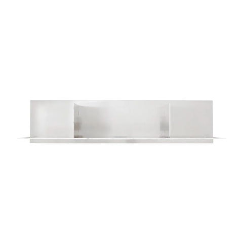 Frama Rivet Shelf, the shorter shelf shown alone, a plain brushed metal ledge with a turned up back edge, on white
