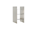 Frama Sheet Cabinet in Stainless Steel, both doors swung open to show the shelves inside, photographed against a white background
