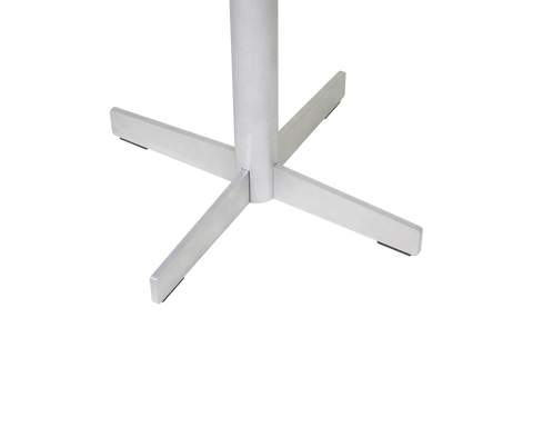 Frama Tasca Table, close view of the four arm cross foot and the base of the column, seen from below on white