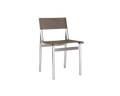 Frama Union Chair in Taupe Mesh and Aluminum, grey brown seat and back panel on slim aluminum legs with a side rail, shown on white