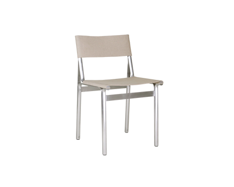 Frama Union Chair in Sandstone Linen and Aluminum, dining chair with a woven sandstone seat and back panel on a tubular aluminum frame