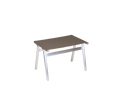 Frama Union Stool in Taupe Mesh and Aluminum, grey brown mesh seat on a bright aluminum frame with a cross rail, angled on white