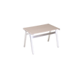 Frama Union Stool in Sandstone Mesh and Aluminum, taut pale mesh seat stretched between aluminum rails with splayed legs, on white