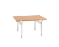 Frama Union Side Table in Warm Brown Ash and Aluminum, low ash top on four tubular aluminum legs with flared brackets, angled on white
