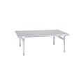 Frama Union Coffee Table in Aluminum, low rectangular table with a brushed grey top and tubular legs, angled view on a white background