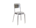 Frama Petit Rond Chair in Stainless Steel, steel chair with the rim under its round seat and splayed rear legs in view, on white