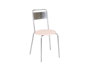 Frama Petit Rond Chair in Natural Leather and Stainless Steel, steel frame chair with a pale leather covered round seat pad