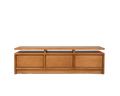 Frama Ratio Console in Warm Brown Birch, low birch console with three closed drawers under a floating top panel, front view on white